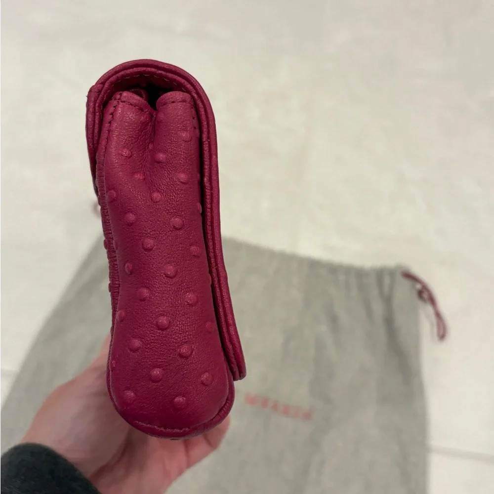 Lauren Merkin Pink Ostrich Leather Clutch With Silver Chain Strap